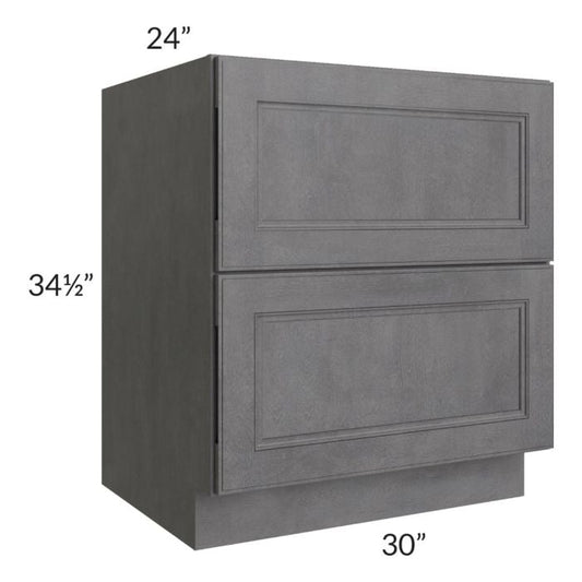 RTA Stone Grey 30" 2-Drawer Base Cabinet with 1 Decorative End Panel