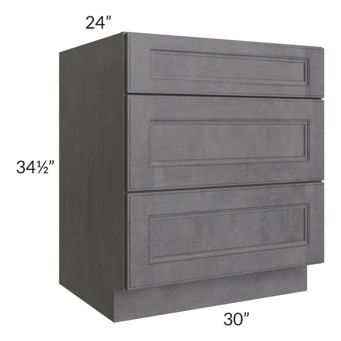 RTA Stone Grey 30" 3-Drawer Base Cabinet with 2 Decorative End Panels