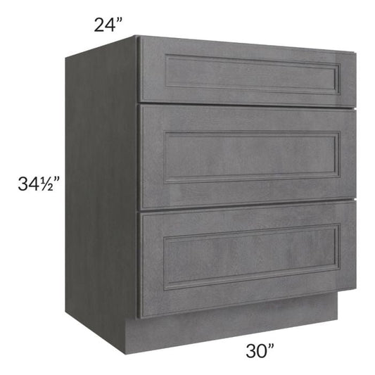 RTA Stone Grey 30" 3-Drawer Base Cabinet with 2 Decorative End Panels