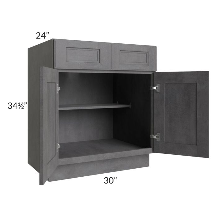RTA Stone Grey 30" Base Cabinet with 2 Decorative End Panels and 1 Roll Out Tray