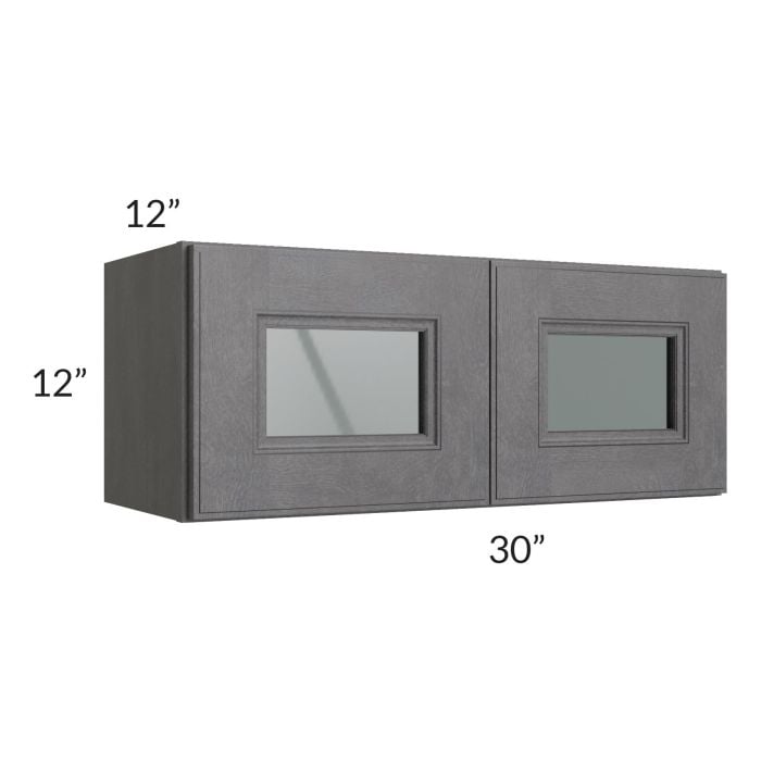 RTA Stone Grey 30" x 12" Decorative Wall Cabinet with Plain Glass