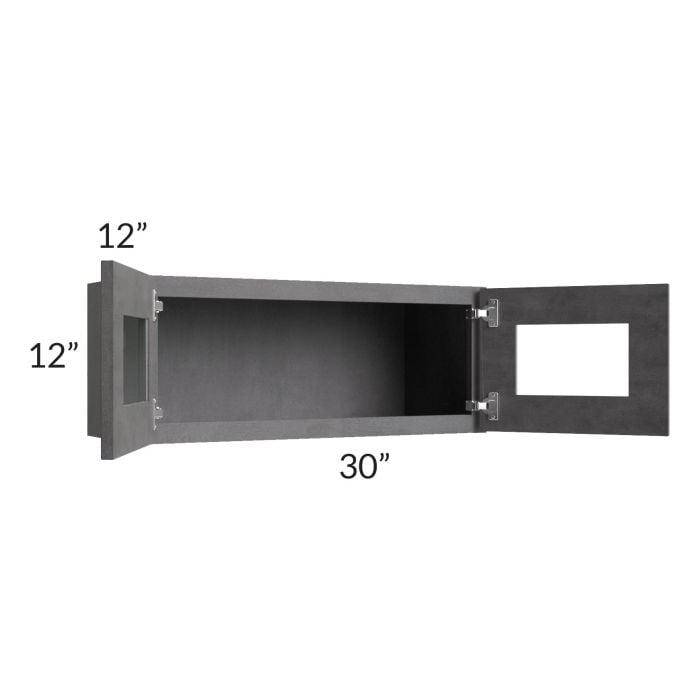 RTA Stone Grey 30" x 12" Decorative Wall Cabinet with Plain Glass
