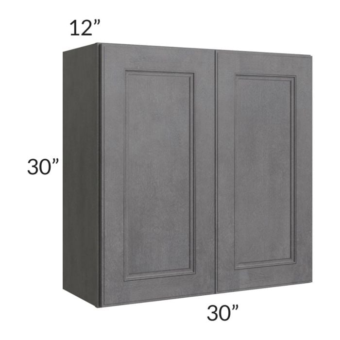 RTA Stone Grey 30" x 30" Wall Cabinet with 1 Decorative End Panel and Glass Door