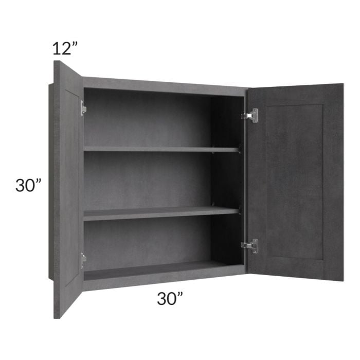 RTA Stone Grey 30" x 30" Wall Cabinet with 1 Decorative End Panel