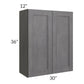 RTA Stone Grey 30" x 36" Wall Cabinet with 2 Decorative End Panels and Glass Door