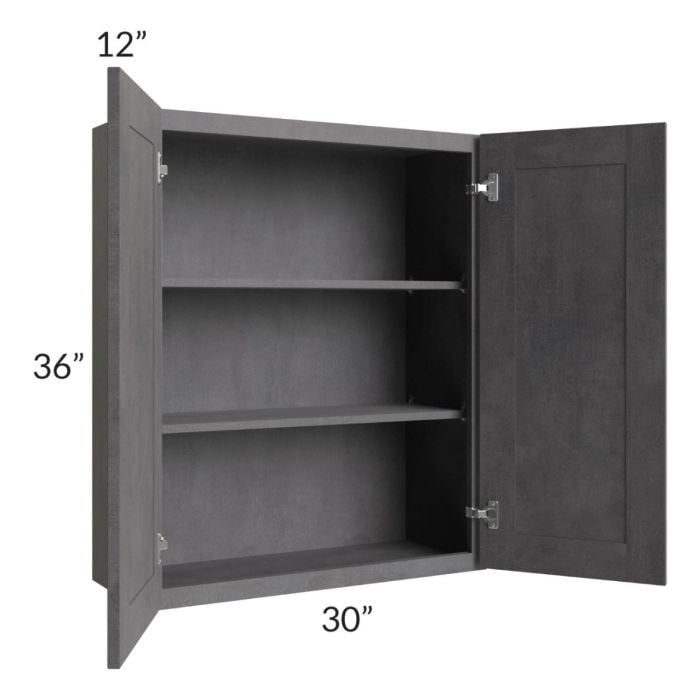 RTA Stone Grey 30" x 36" Wall Cabinet with 2 Decorative End Panels