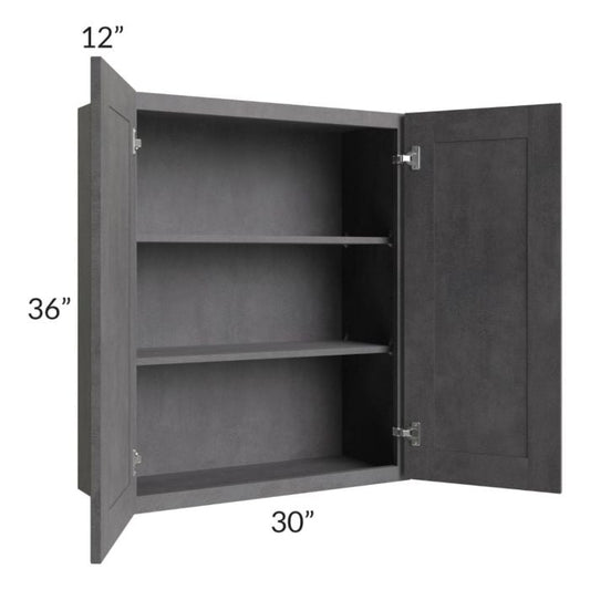 RTA Stone Grey 30" x 36" Wall Cabinet with Glass Door