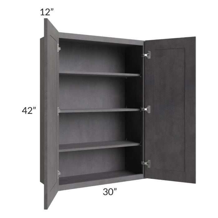 RTA Stone Grey 30" x 42" Wall Cabinet with Glass Door