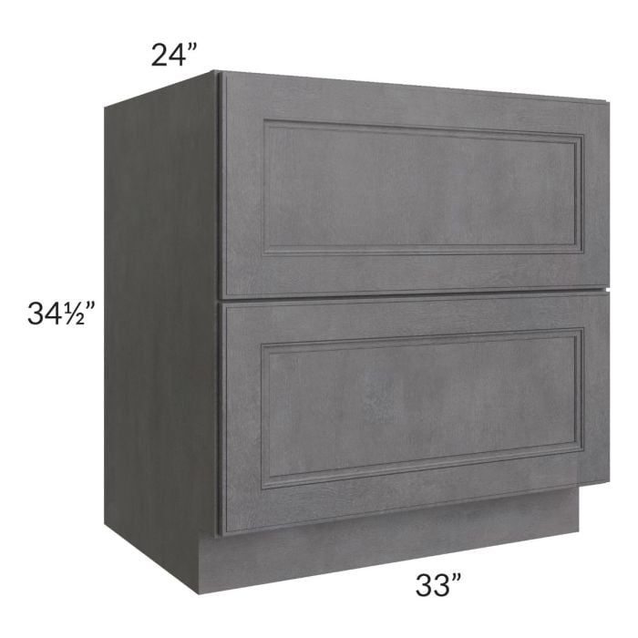 RTA Stone Grey 33" 2-Drawer Base Cabinet with 2 Decorative End Panels