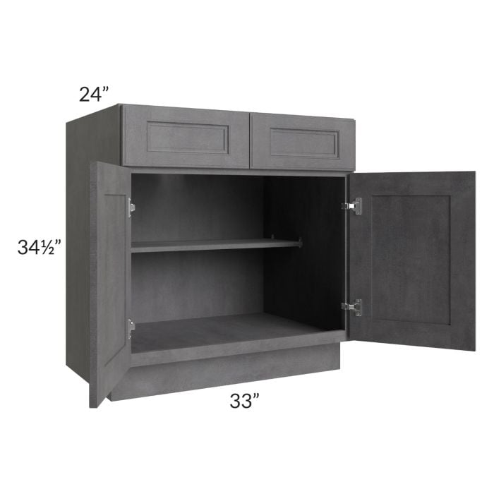 RTA Stone Grey 33" Base Cabinet with 1 Decorative End Panel and 2 Roll Out Trays