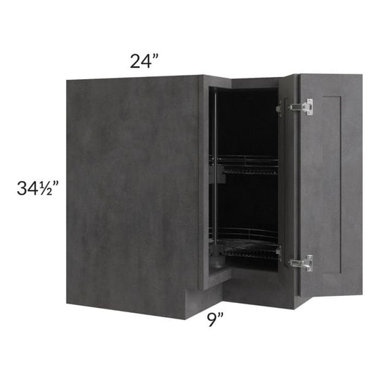 RTA Stone Grey 33" Lazy Susan Corner Base with Stainless Steel Baskets with 1 Decorative End Panel