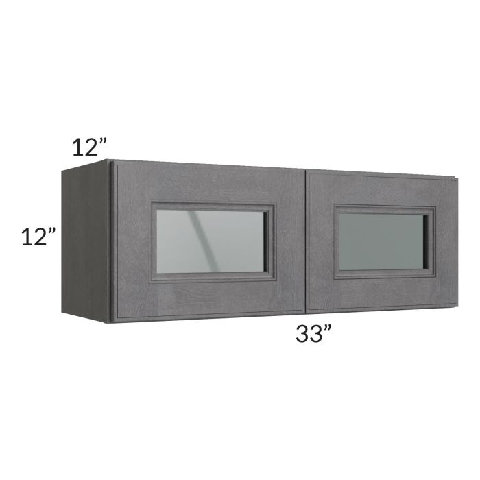 RTA Stone Grey 33" x 12" Decorative Wall Cabinet with Plain Glass