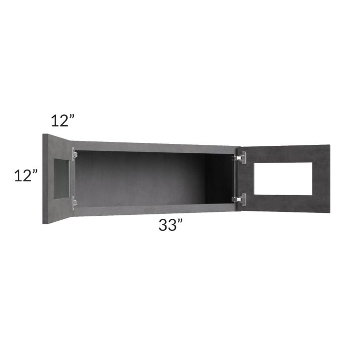 RTA Stone Grey 33" x 12" Decorative Wall Cabinet with Plain Glass