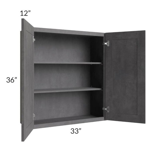 RTA Stone Grey 33" x 36" Wall Cabinet with 2 Decorative End Panels