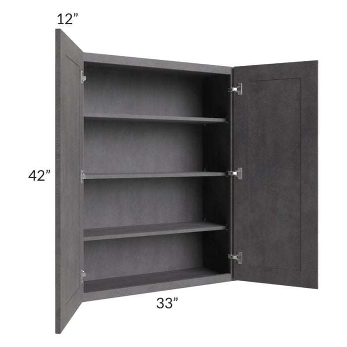 RTA Stone Grey 33" x 42" Wall Cabinet with 1 Decorative End Panel