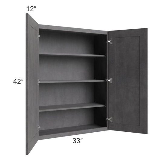 RTA Stone Grey 33" x 42" Wall Cabinet with 1 Decorative End Panel
