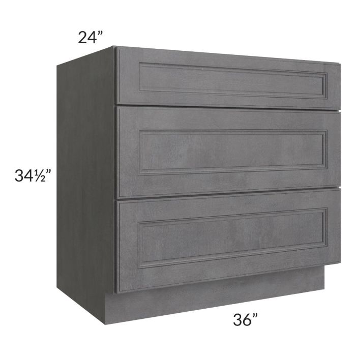RTA Stone Grey 36" 3-Drawer Base Cabinet
