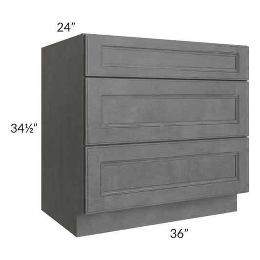 RTA Stone Grey 36" 3-Drawer Base Cabinet