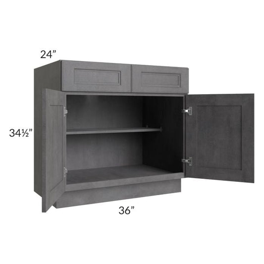 RTA Stone Grey 36" Base Cabinet with 2 Decorative End Panels and 1 Roll Out Tray