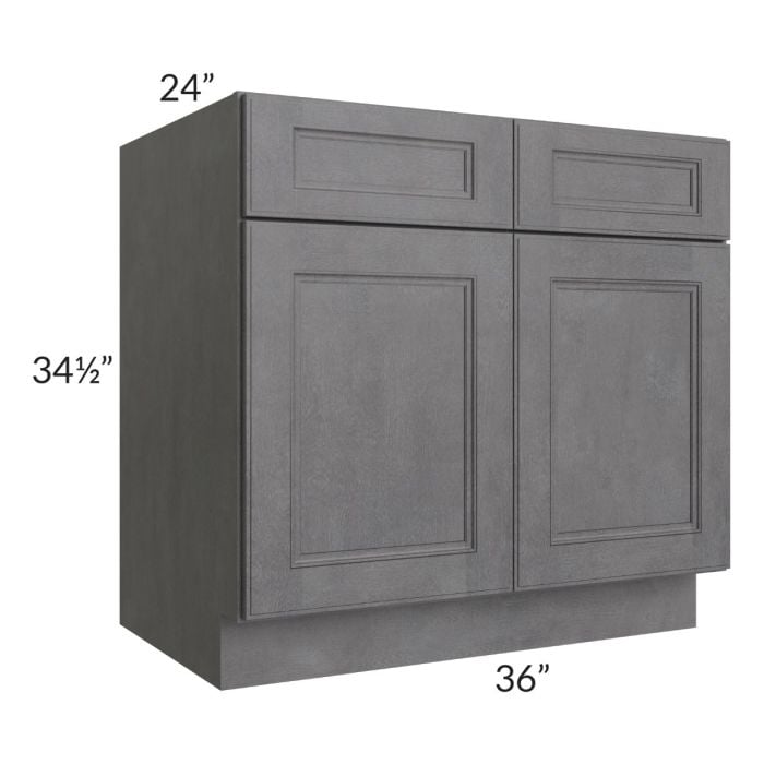 RTA Stone Grey 36" Base Cabinet with 2 Decorative End Panels and 2 Roll Out Trays