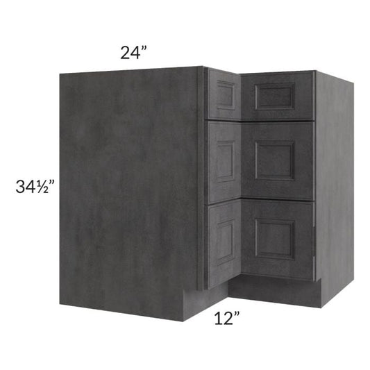 RTA Stone Grey 36" Corner Three Drawer Base Cabinet with 1 Decorative End Panel