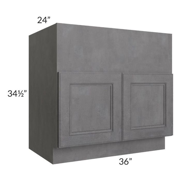 RTA Stone Grey 36" Farm Sink Base with 1 Decorative End Panel