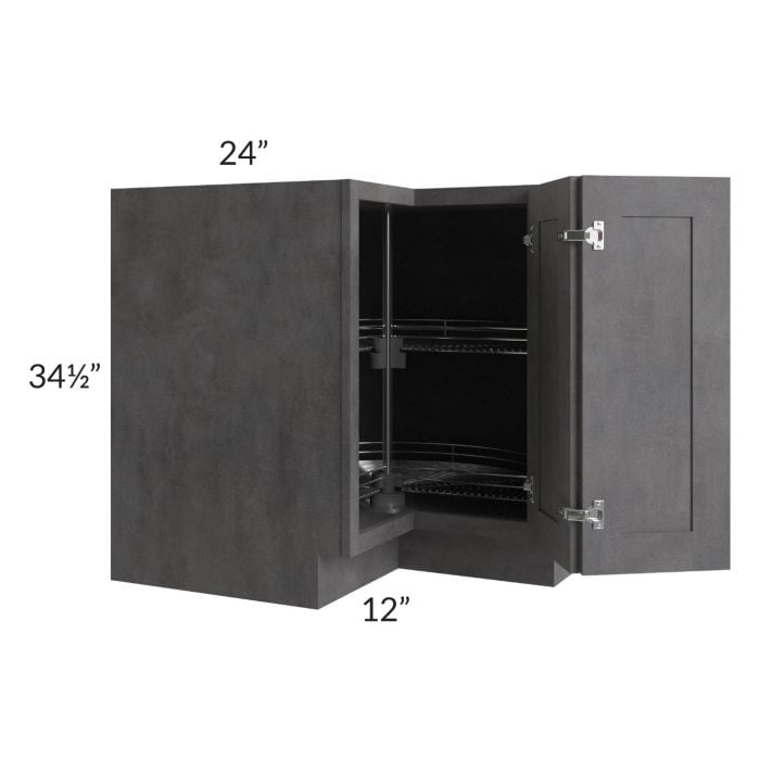RTA Stone Grey 36" Lazy Susan Corner Base with Stainless Steel Baskets with 1 Decorative End Panel