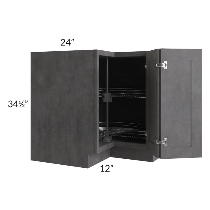 RTA Stone Grey 36" Lazy Susan Corner Base with Stainless Steel Baskets