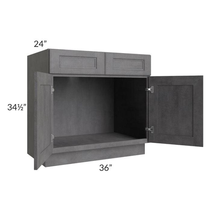 RTA Stone Grey 36" Sink Base with 2 Decorative End Panels
