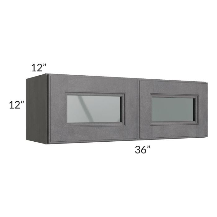 RTA Stone Grey 36" x 12" Decorative Wall Cabinet with Plain Glass