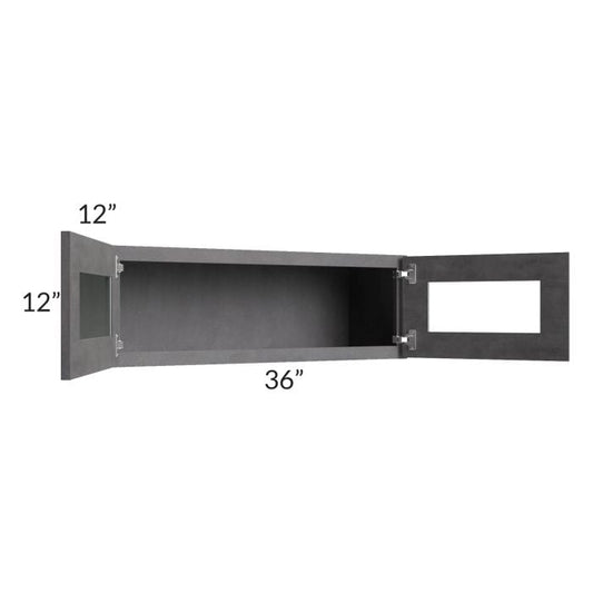 RTA Stone Grey 36" x 12" Decorative Wall Cabinet with Plain Glass