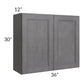 RTA Stone Grey 36" x 30" Wall Cabinet with 1 Decorative End Panel and Glass Door