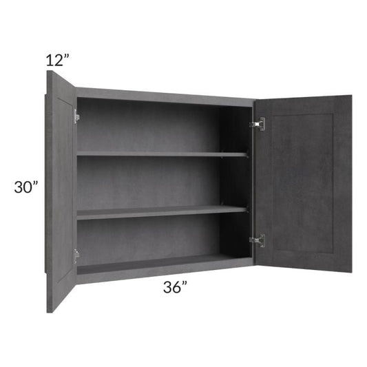 RTA Stone Grey 36" x 30" Wall Cabinet with 1 Decorative End Panel