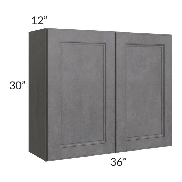 RTA Stone Grey 36" x 30" Wall Cabinet with 2 Decorative End Panels and Glass Door