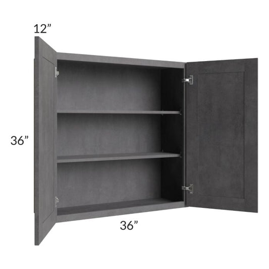 RTA Stone Grey 36" x 36" Wall Cabinet with 1 Decorative End Panel and Glass Door