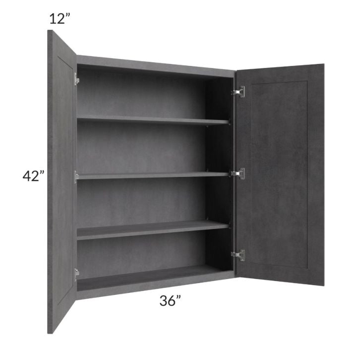 RTA Stone Grey 36" x 42" Wall Cabinet with 2 Decorative End Panels