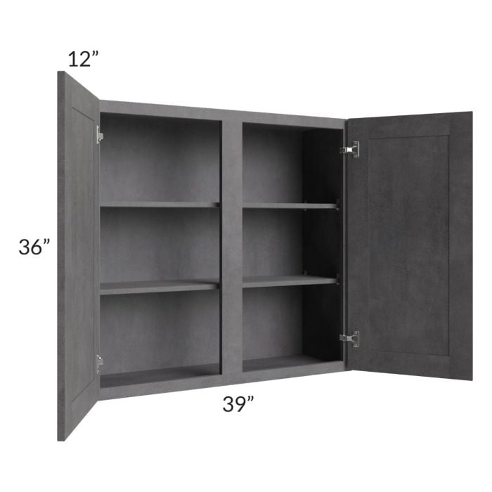 RTA Stone Grey 39" x 36" Wall Cabinet with 2 Decorative End Panels