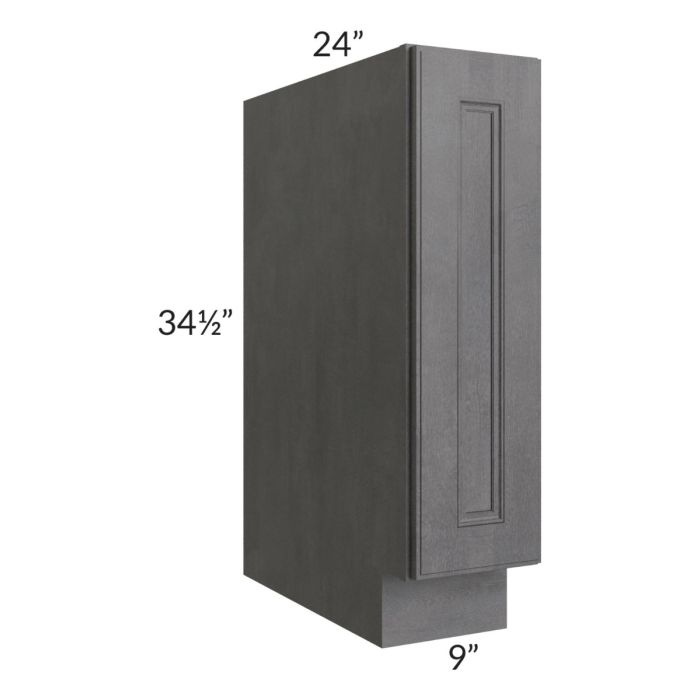 RTA Stone Grey 9" Full Height Door Tray Base Cabinet - Right Hinged with 2 Decorative End Panels