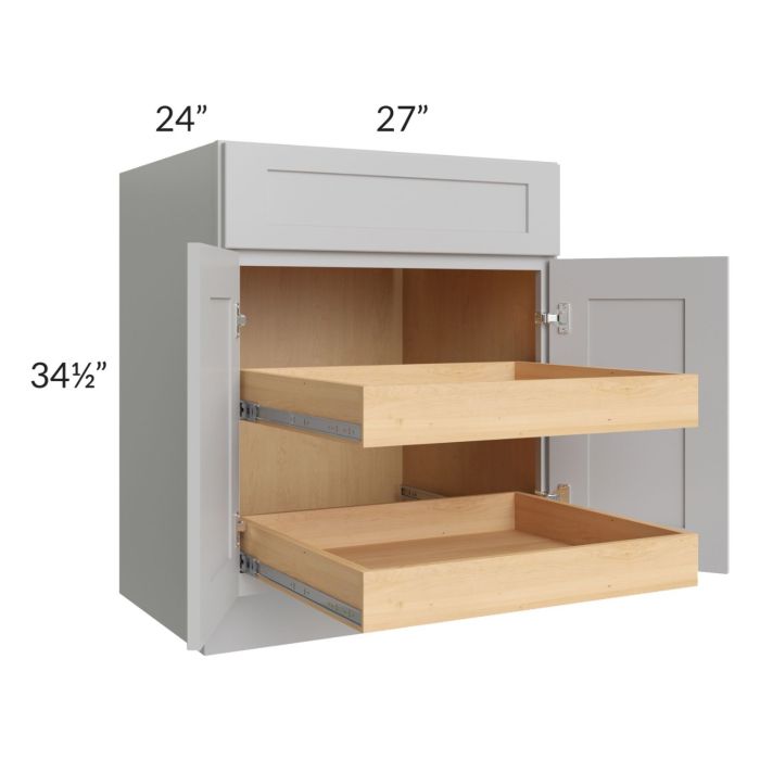 RTA Stone Shaker 27" Base Cabinet with 2 Rollout Trays and 1 Decorative End Panel