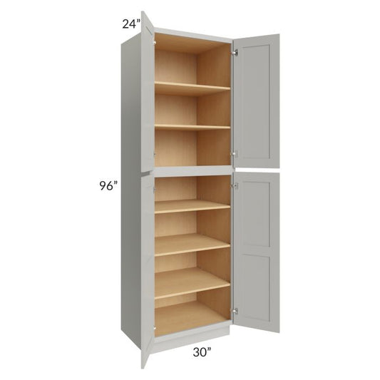 RTA Stone Shaker 30" x 96" x 24" Wall Pantry Cabinet with 1 Decorative End Panel and 2 Roll Out Trays