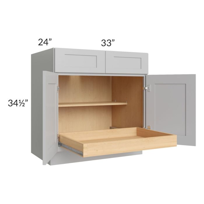 RTA Stone Shaker 33" Base Cabinet with 1 Rollout Tray and 1 Decorative End Panel