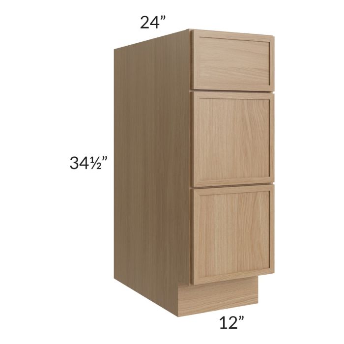RTA Township Rift Oak 12" 3-Drawer Base Cabinet with 1 Decorative End Panel - Finished Left Side