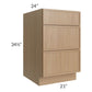 RTA Township Rift Oak 21" 3-Drawer Base Cabinet - Finished Left Side