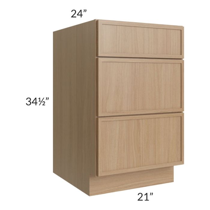 RTA Township Rift Oak 21" 3-Drawer Base Cabinet - Finished Left Side