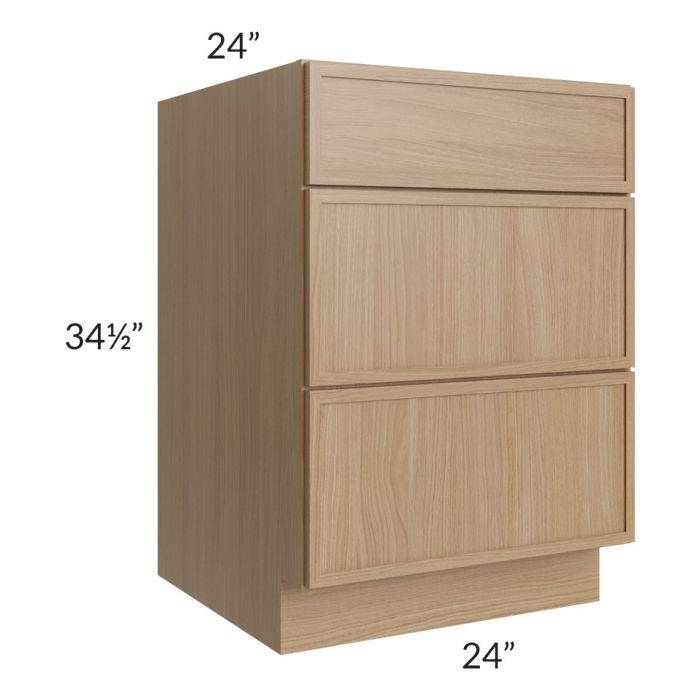 RTA Township Rift Oak 24" 3-Drawer Base Cabinet - Finished Right Side