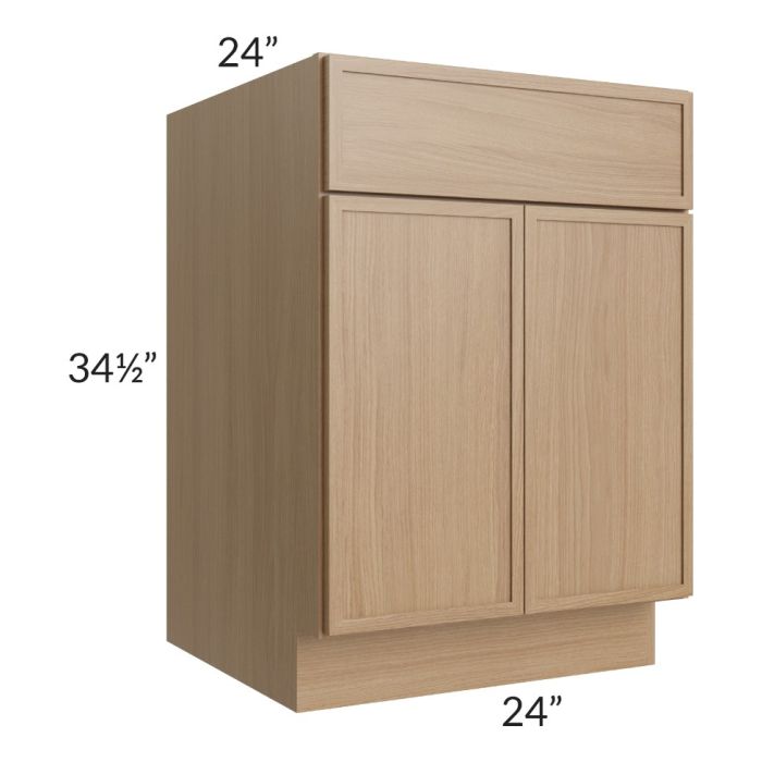 RTA Township Rift Oak 24" Base Cabinet with 2 Decorative End Panels and 1 Roll Out Tray - Finished Left Side