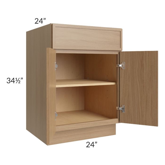 RTA Township Rift Oak 24" Base Cabinet with 2 Roll Out Trays - Finished Right Side