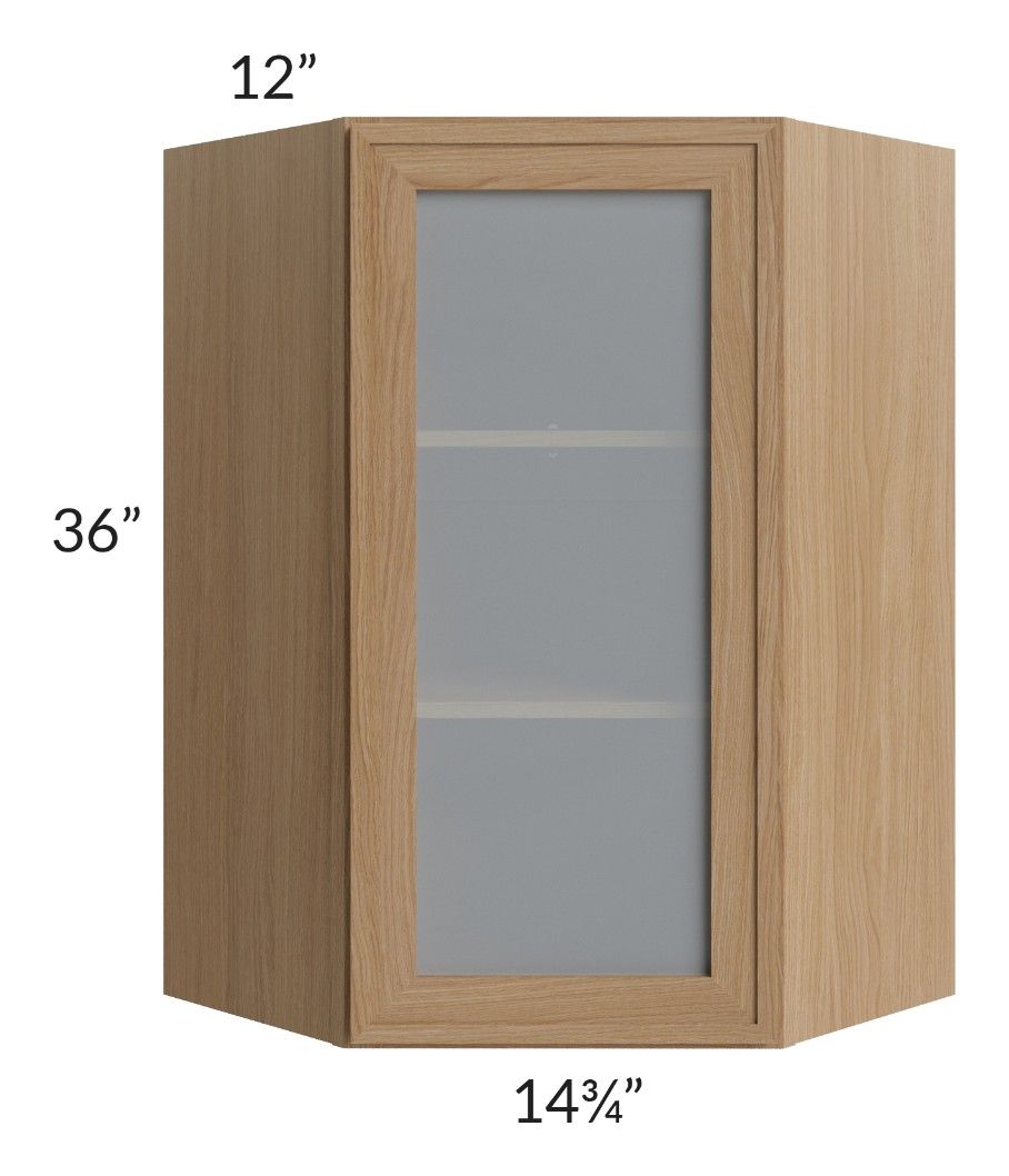 RTA Township Rift Oak 24" x 36" Diagonal Corner Wall Glass Door Cabinet with 1 Decorative End Panel