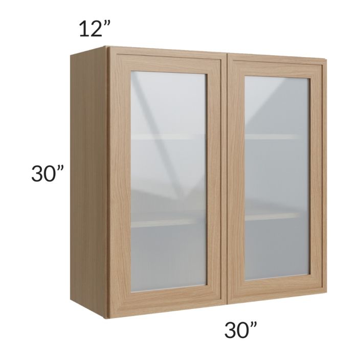 RTA Township Rift Oak 30" x 30" Wall Glass Door Cabinet with 1 Decorative End Panel