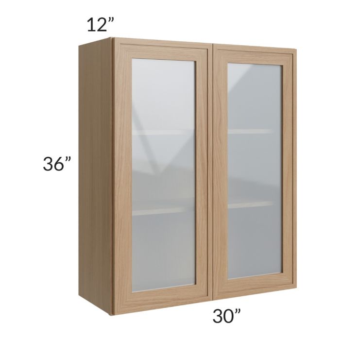 RTA Township Rift Oak 30" x 36" Wall Glass Door Cabinet with 2 Decorative End Panels